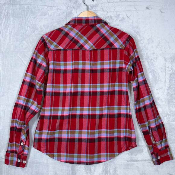 Stio Shirt Women Small Red Multi Plaid Organic Cotton Flannel Long Sleeve - Picture 2 of 11